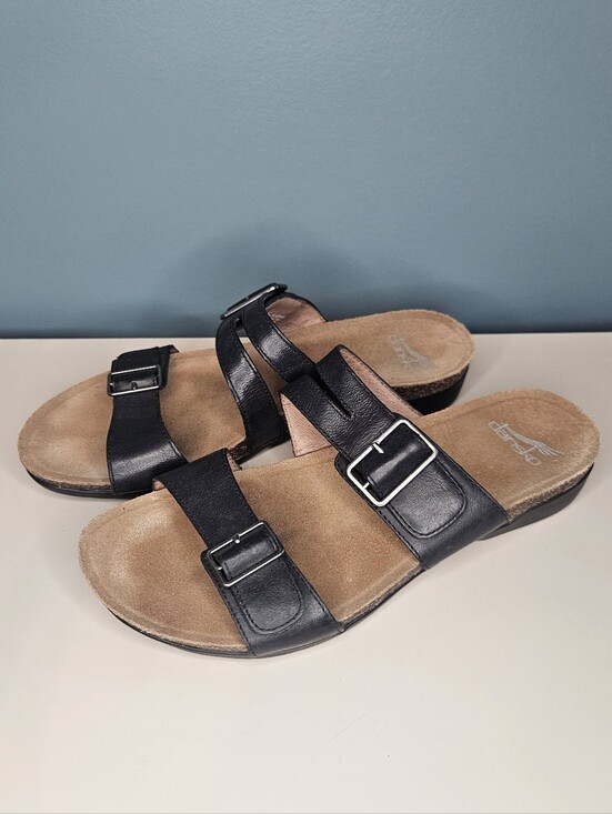 Dansko Shoes - Dansko Comfort Sandal Slide Rosie Black Leather Double Strap Buckle Sz 39 US 8.5
